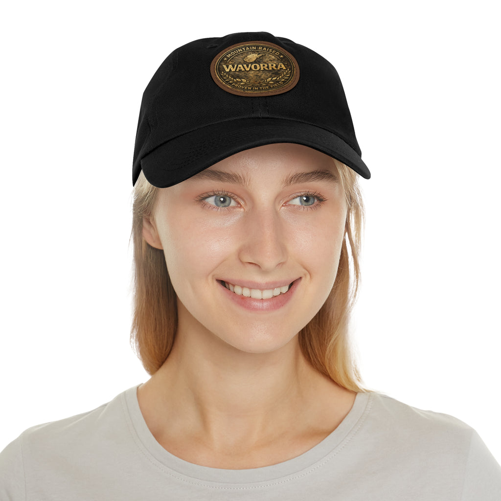 Wavorra Leather Patch Dad Hat — Vintage Mountain Logo Cap