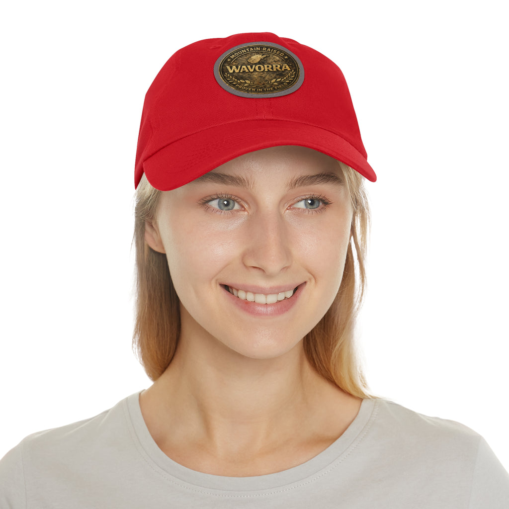 Wavorra Leather Patch Dad Hat — Vintage Mountain Logo Cap