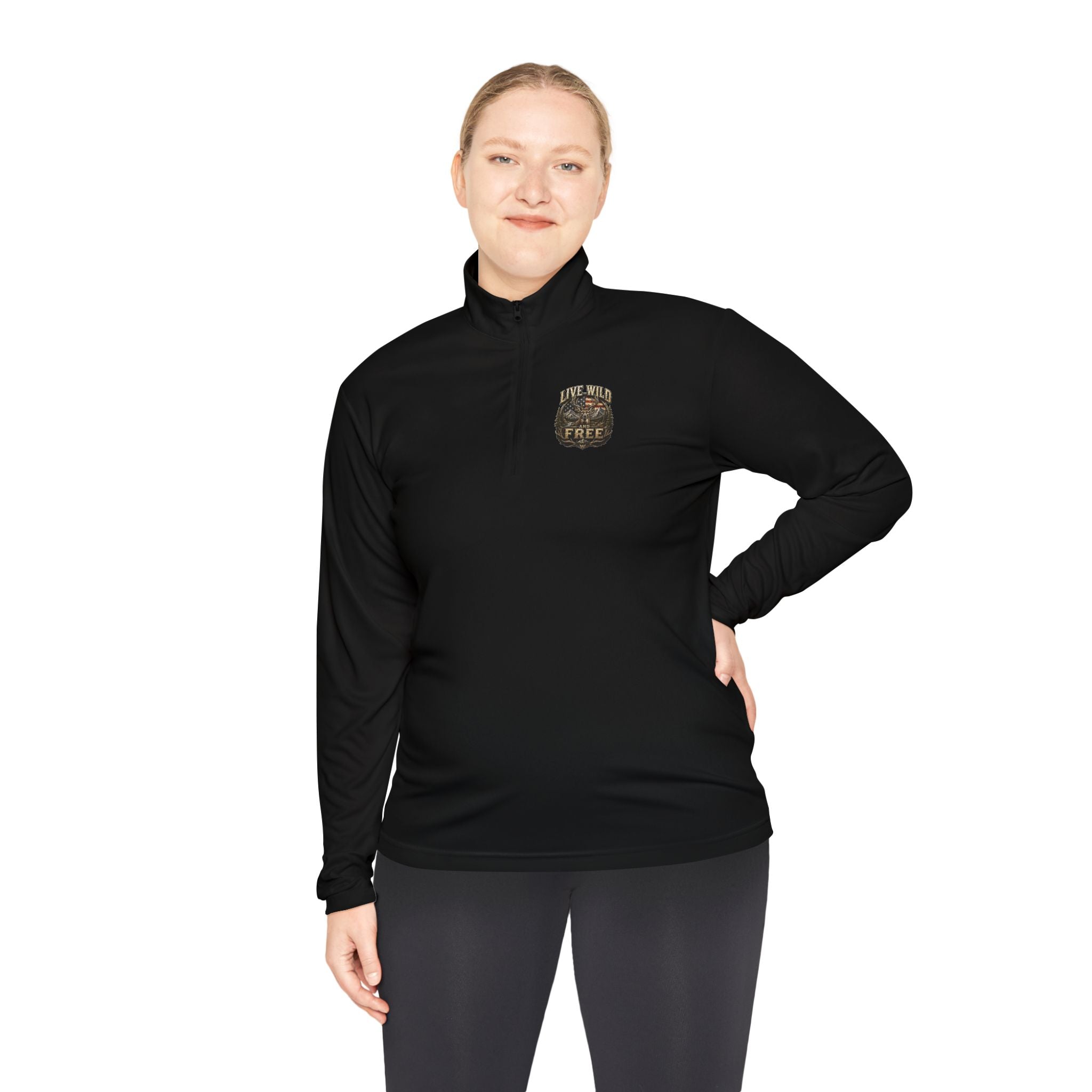 Backwoods Wavorra Quarter-Zip Pullover — American Flag Deer Hunting Graphic