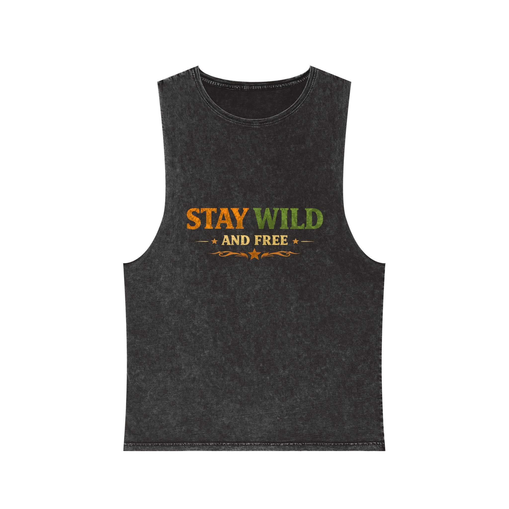 Stay Wild and Free Stonewash Tank — Retro Outdoor Graphic Tank Top