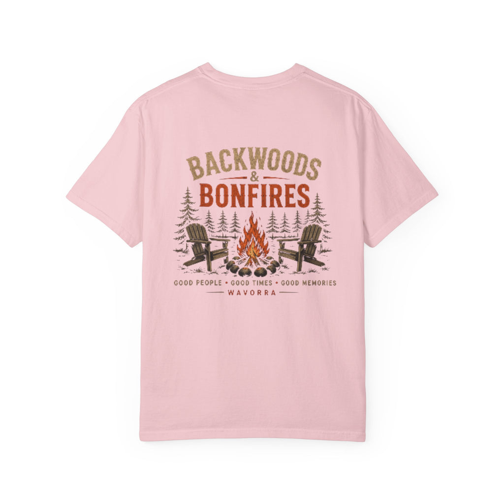 Backwoods & Bonfires T-Shirt — Outdoor Campfire Graphic Tee