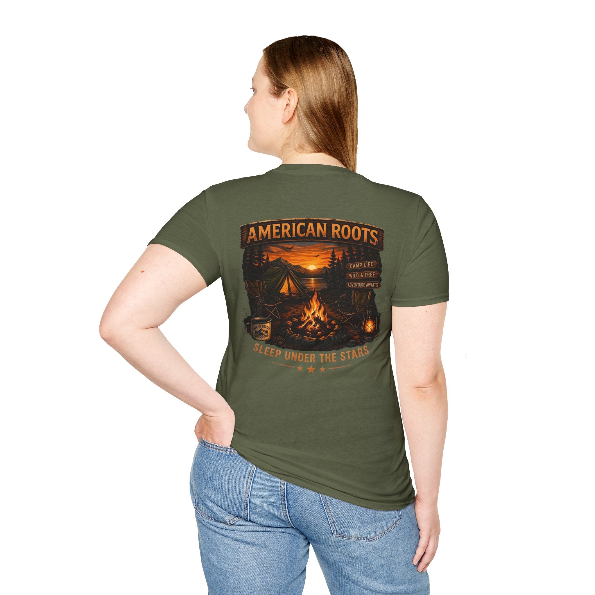 American Roots Camping T-Shirt — Sleep Under the Stars Outdoor Graphic Tee