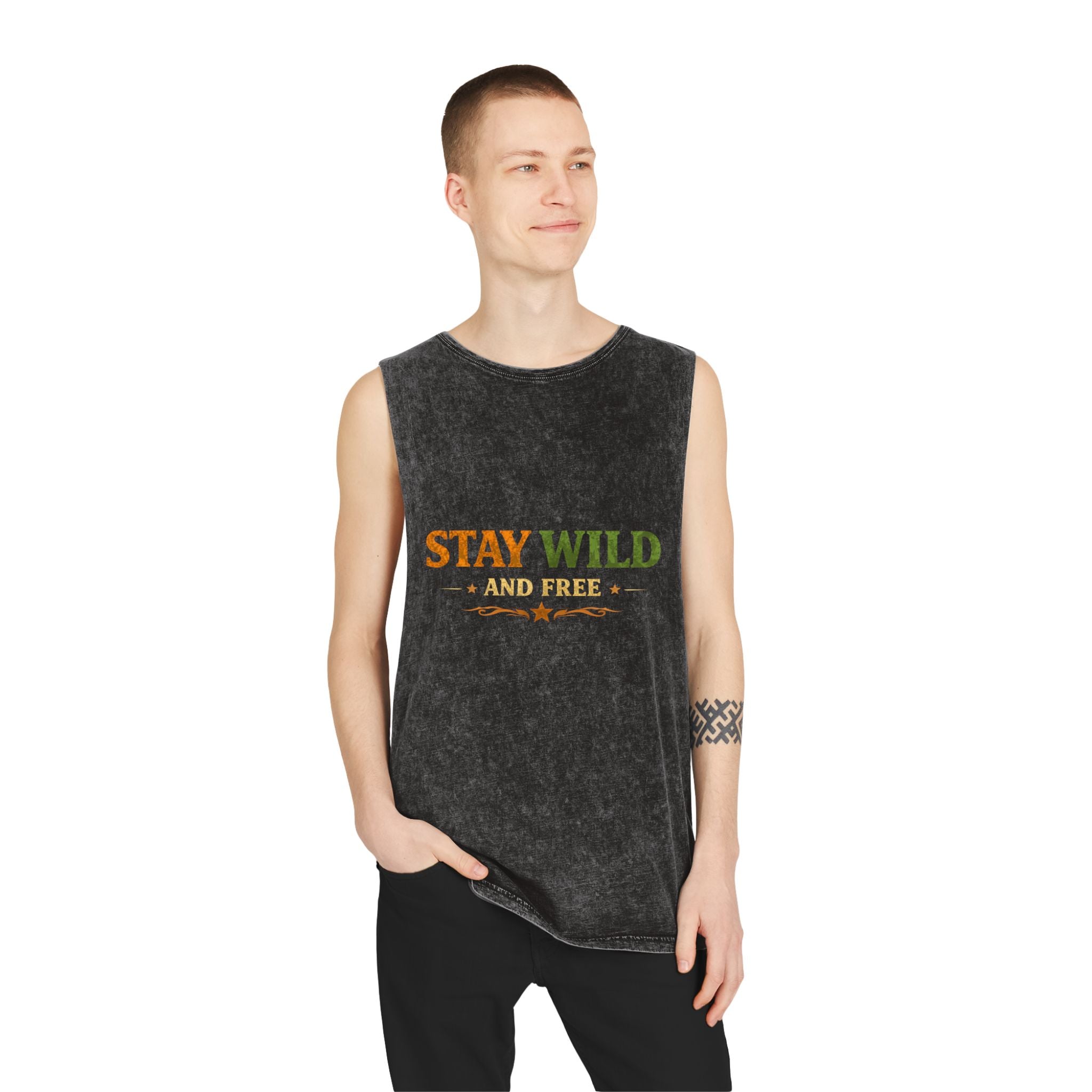 Stay Wild and Free Stonewash Tank — Retro Outdoor Graphic Tank Top