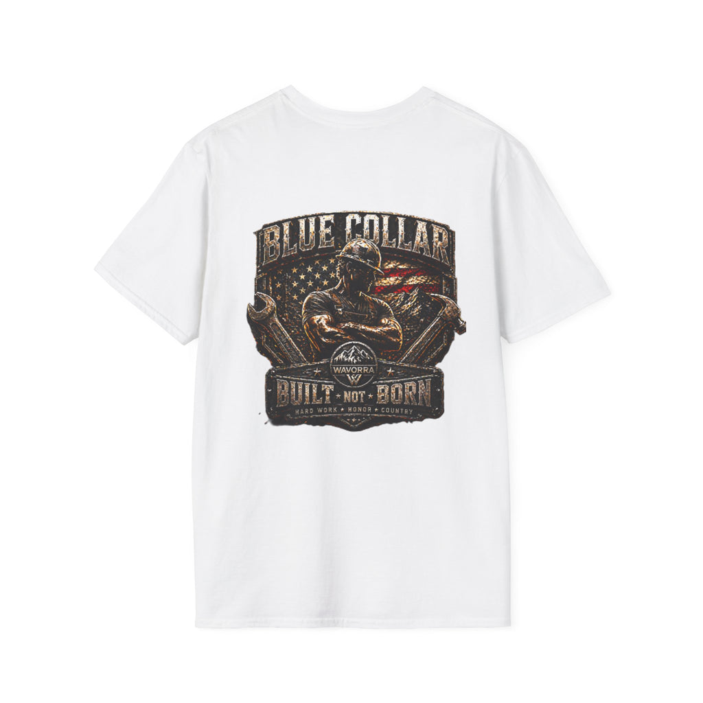 Blue Collar T-Shirt — "Built Not Born" American Flag Work Tee