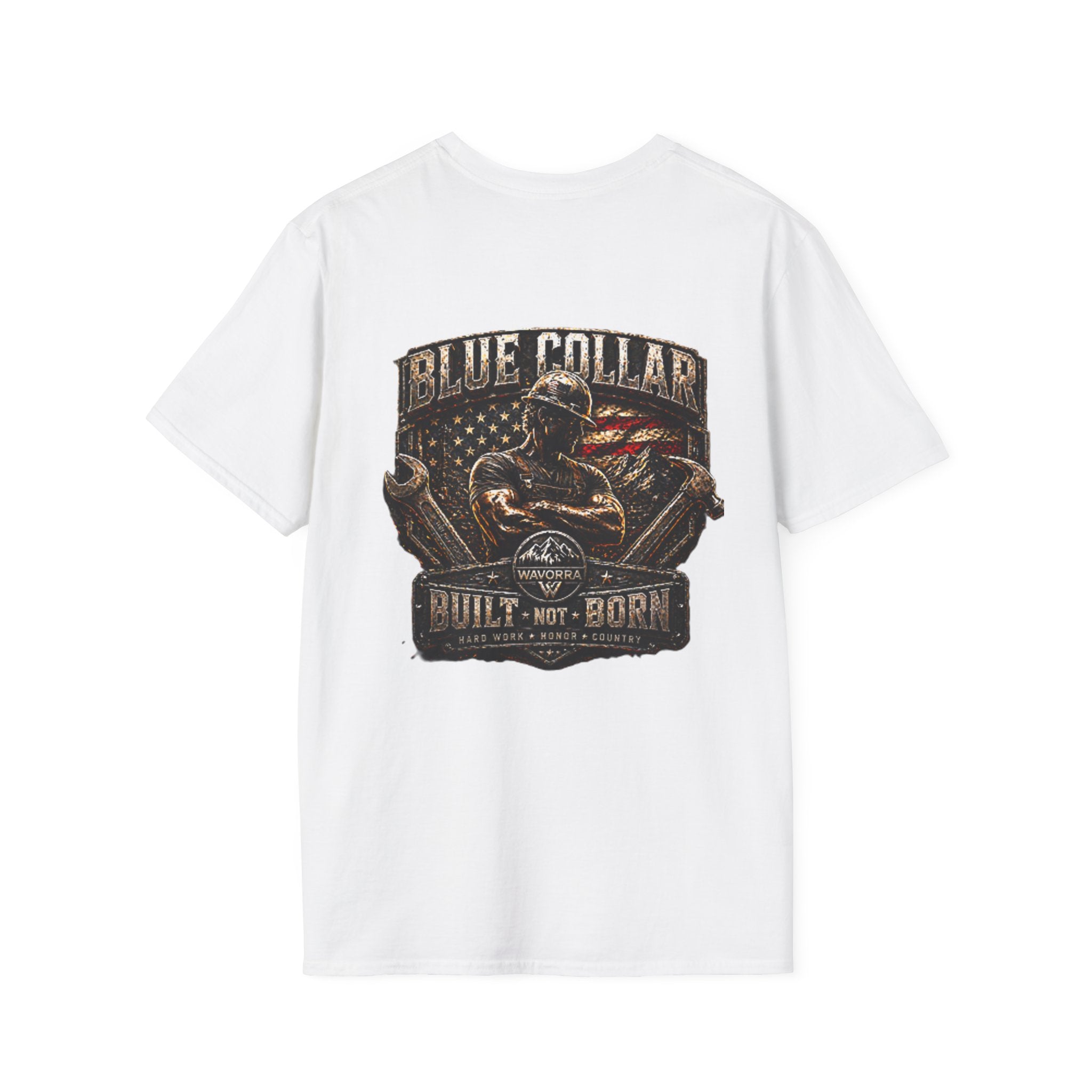 Blue Collar T-Shirt — "Built Not Born" American Flag Work Tee