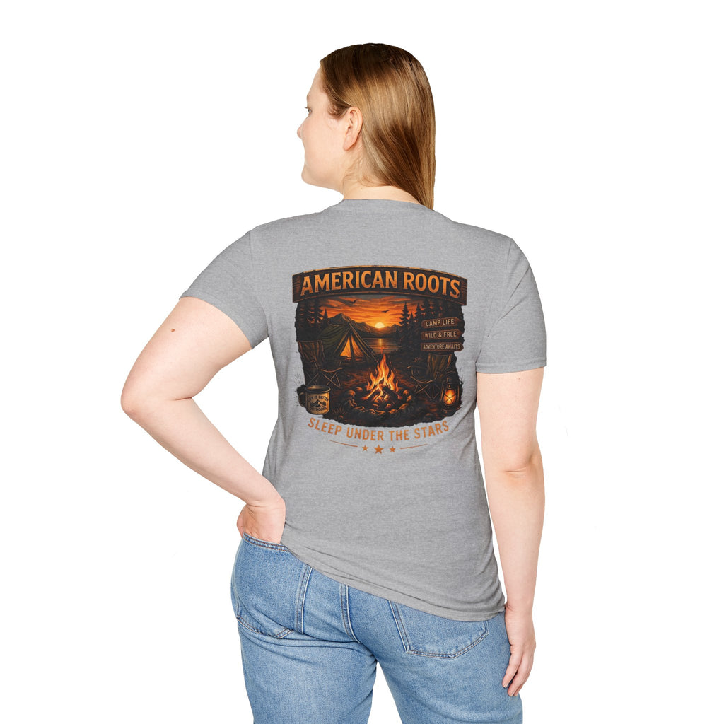 American Roots Camping T-Shirt — Sleep Under the Stars Outdoor Graphic Tee