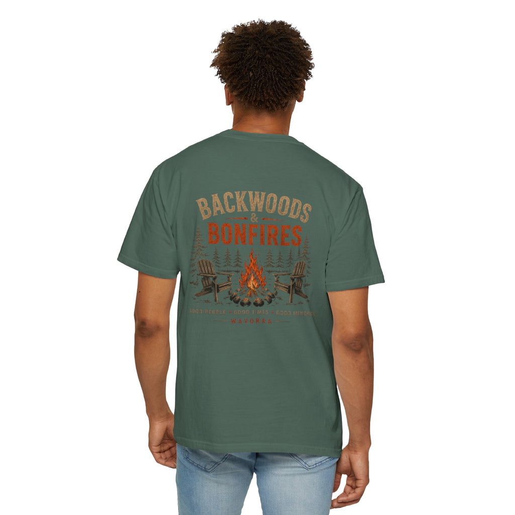Backwoods & Bonfires T-Shirt — Outdoor Campfire Graphic Tee