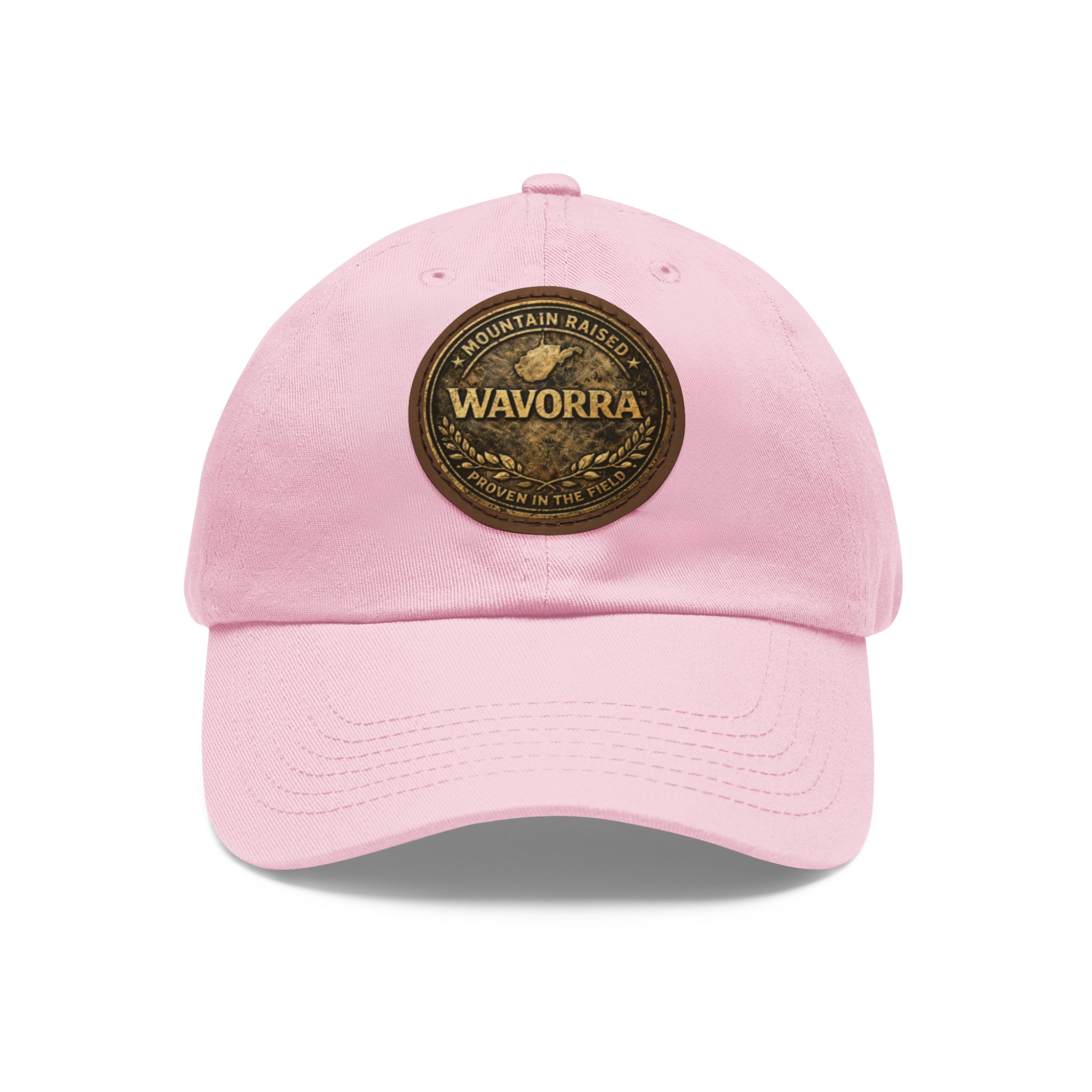 Wavorra Leather Patch Dad Hat — Vintage Mountain Logo Cap