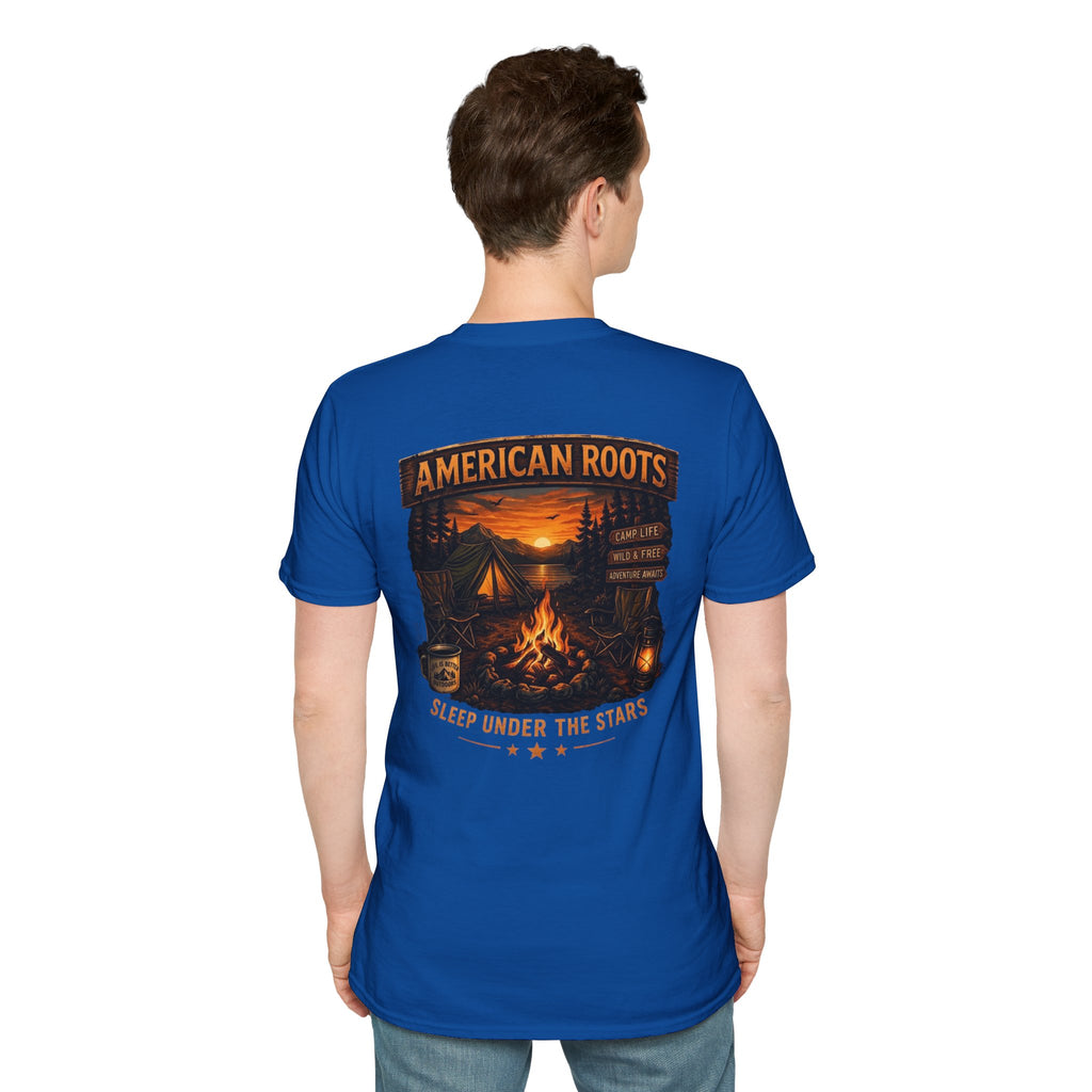 American Roots Camping T-Shirt — Sleep Under the Stars Outdoor Graphic Tee