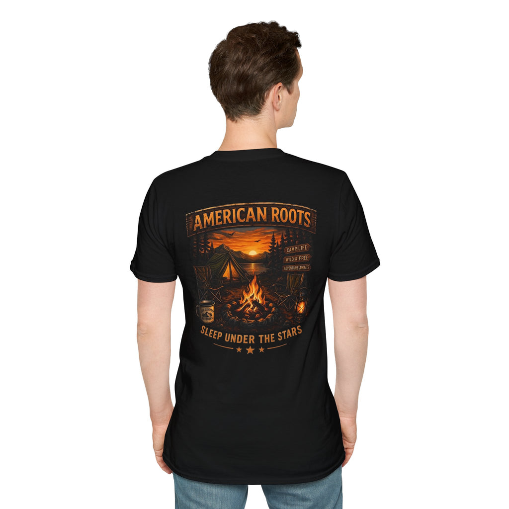 American Roots Camping T-Shirt — Sleep Under the Stars Outdoor Graphic Tee