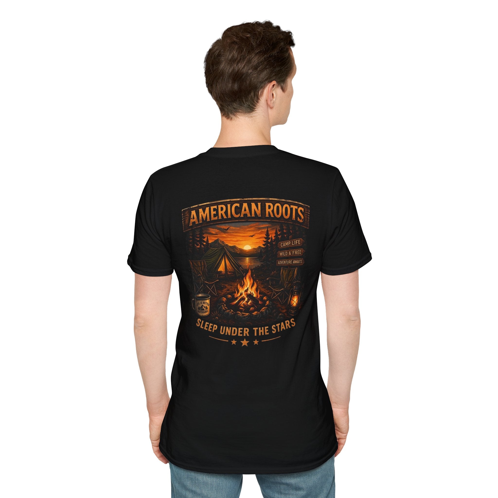 American Roots Camping T-Shirt — Sleep Under the Stars Outdoor Graphic Tee