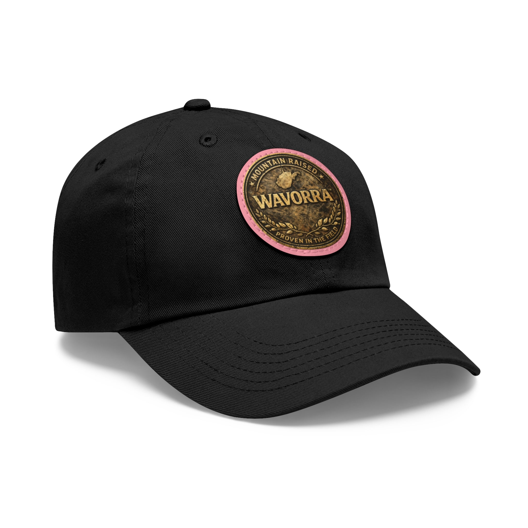 Wavorra Leather Patch Dad Hat — Vintage Mountain Logo Cap