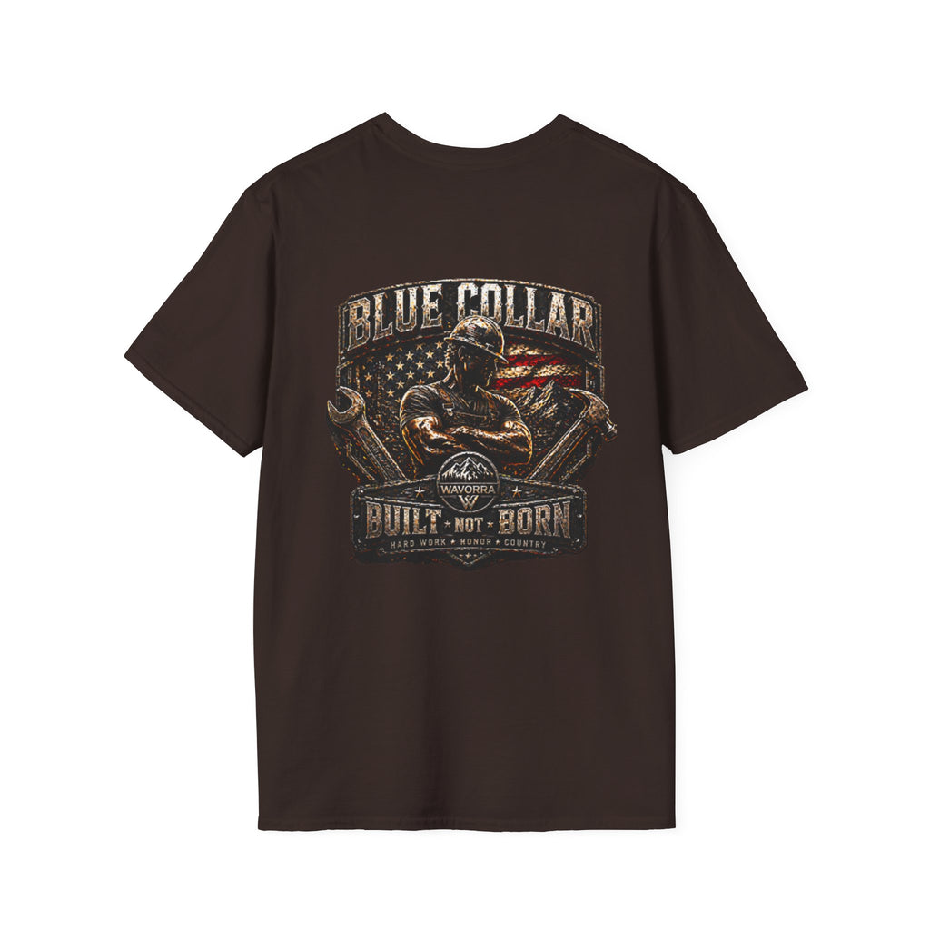 Blue Collar T-Shirt — "Built Not Born" American Flag Work Tee