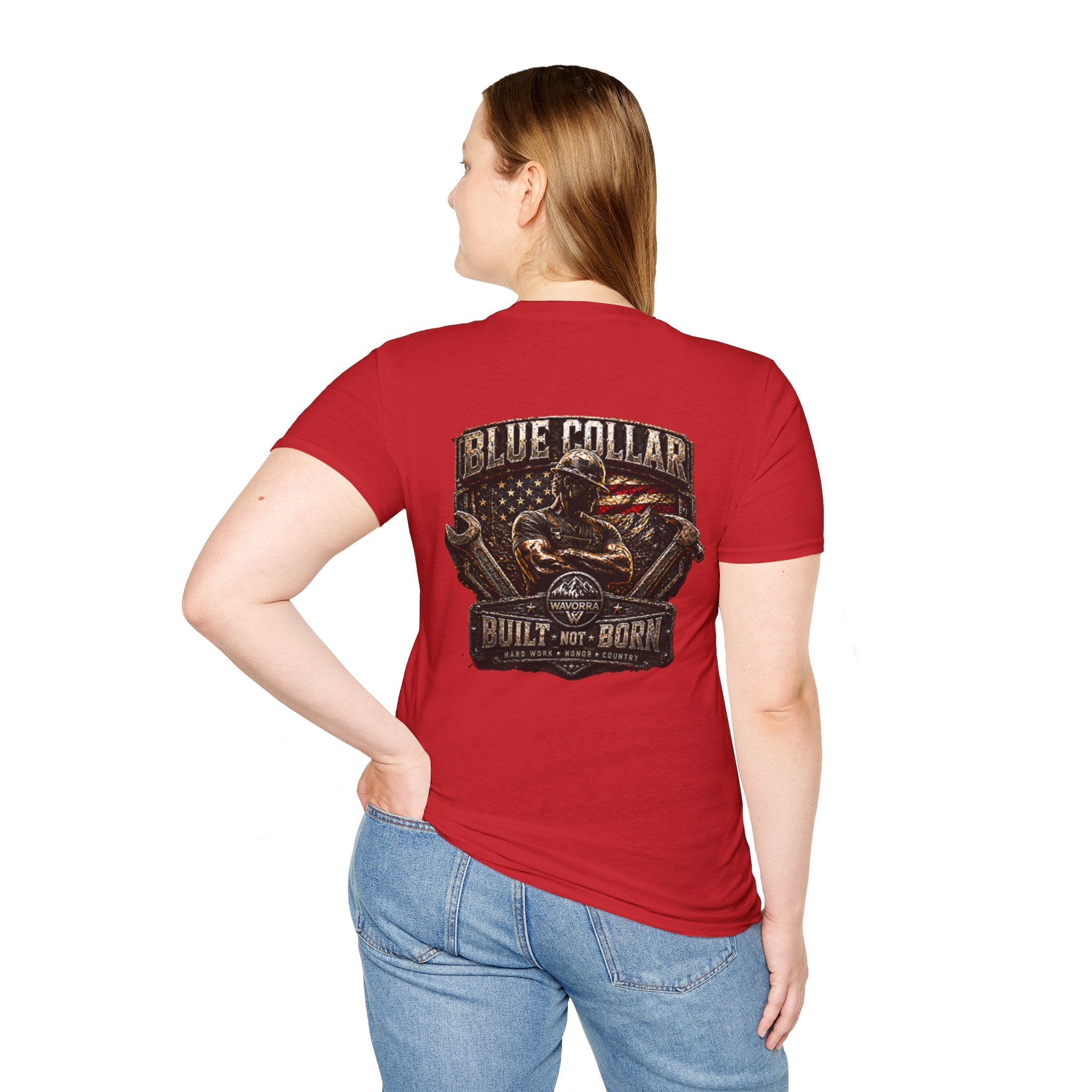 Blue Collar T-Shirt — "Built Not Born" American Flag Work Tee