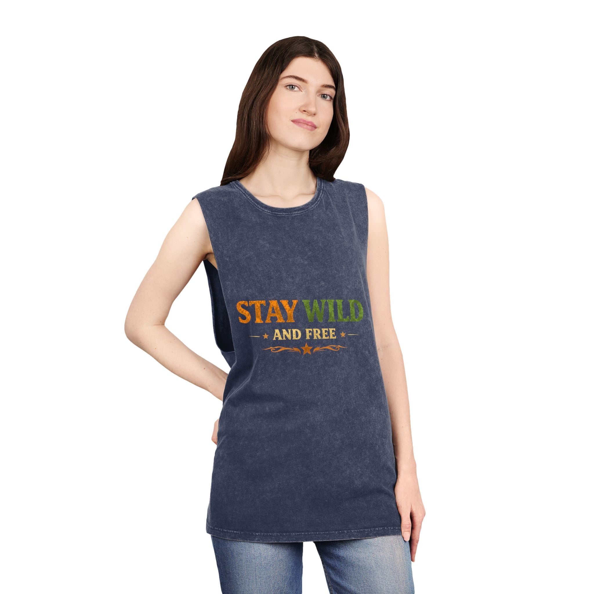 Stay Wild and Free Stonewash Tank — Retro Outdoor Graphic Tank Top