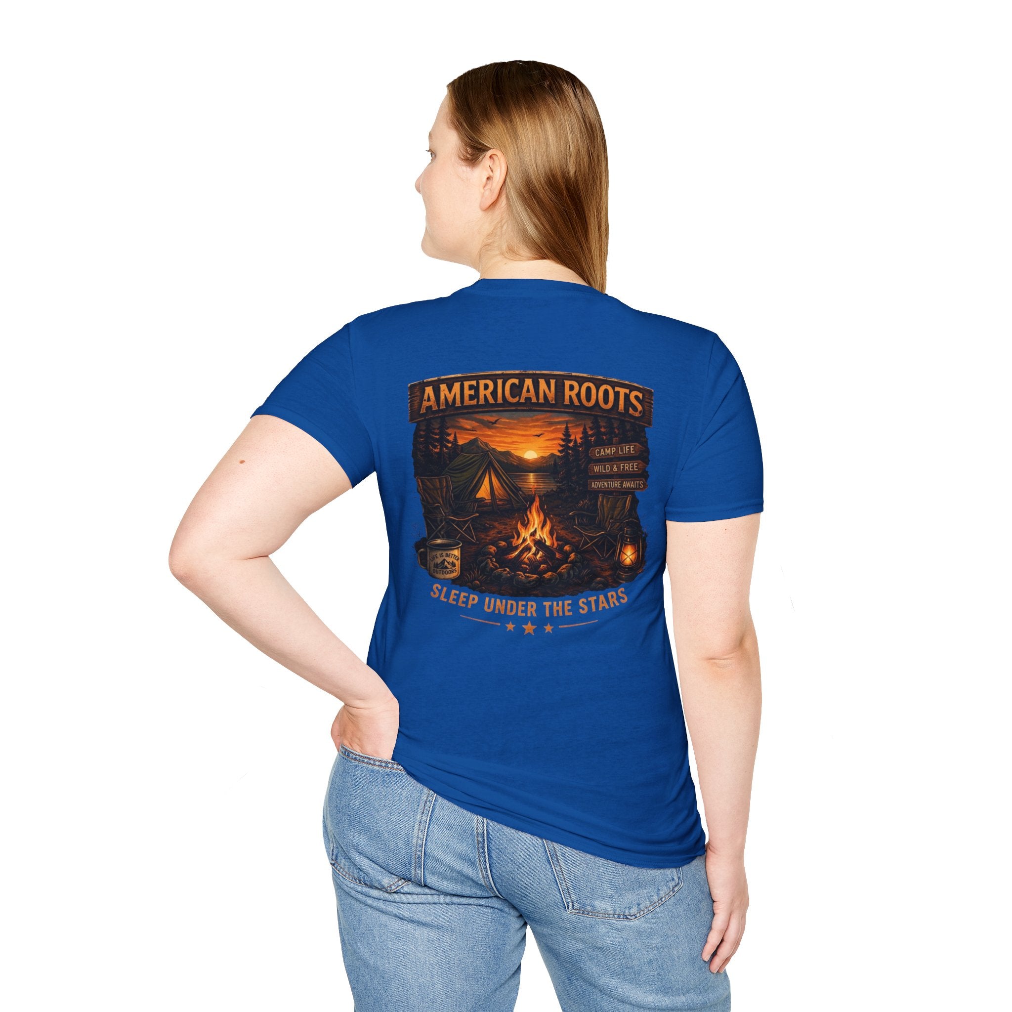 American Roots Camping T-Shirt — Sleep Under the Stars Outdoor Graphic Tee
