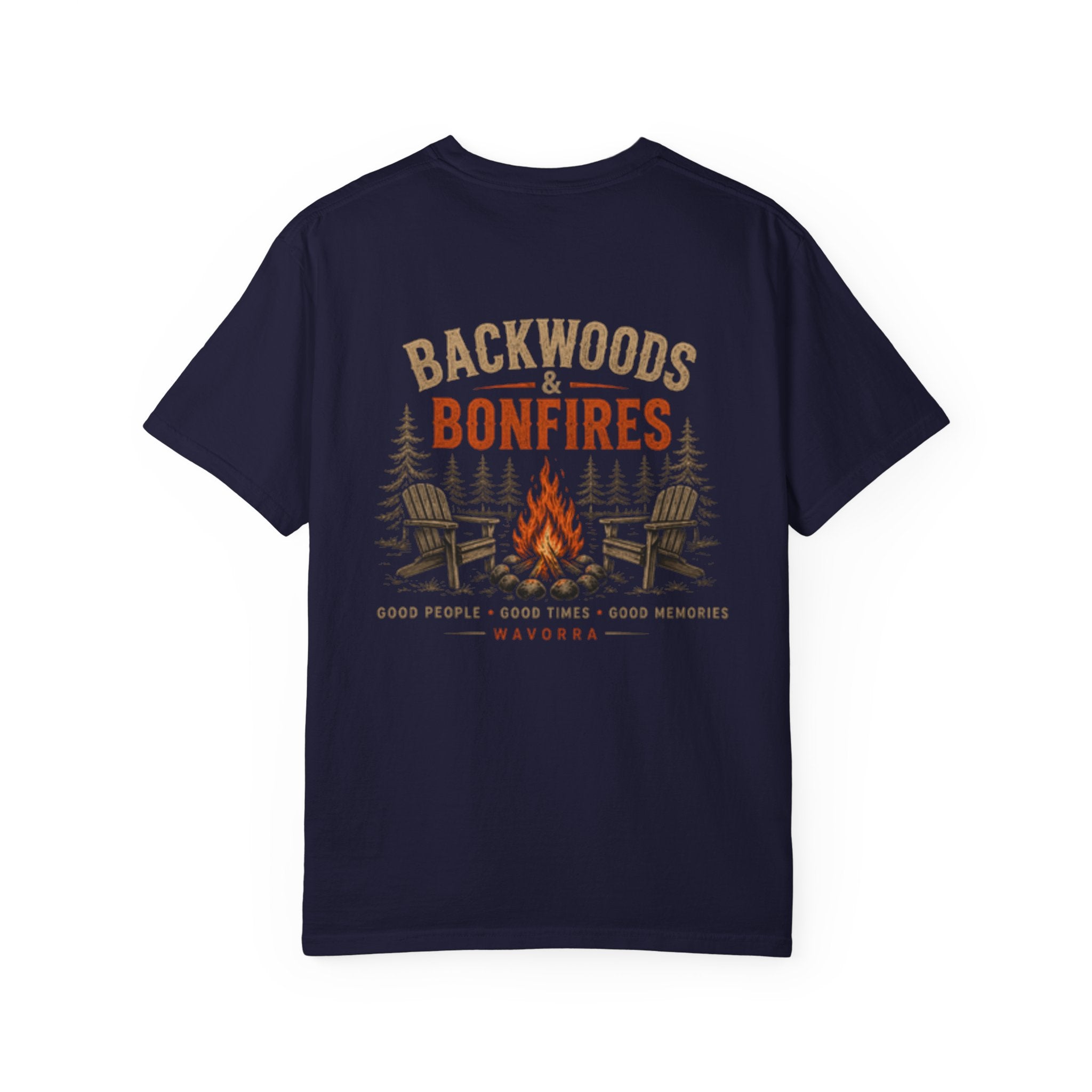 Backwoods & Bonfires T-Shirt — Outdoor Campfire Graphic Tee