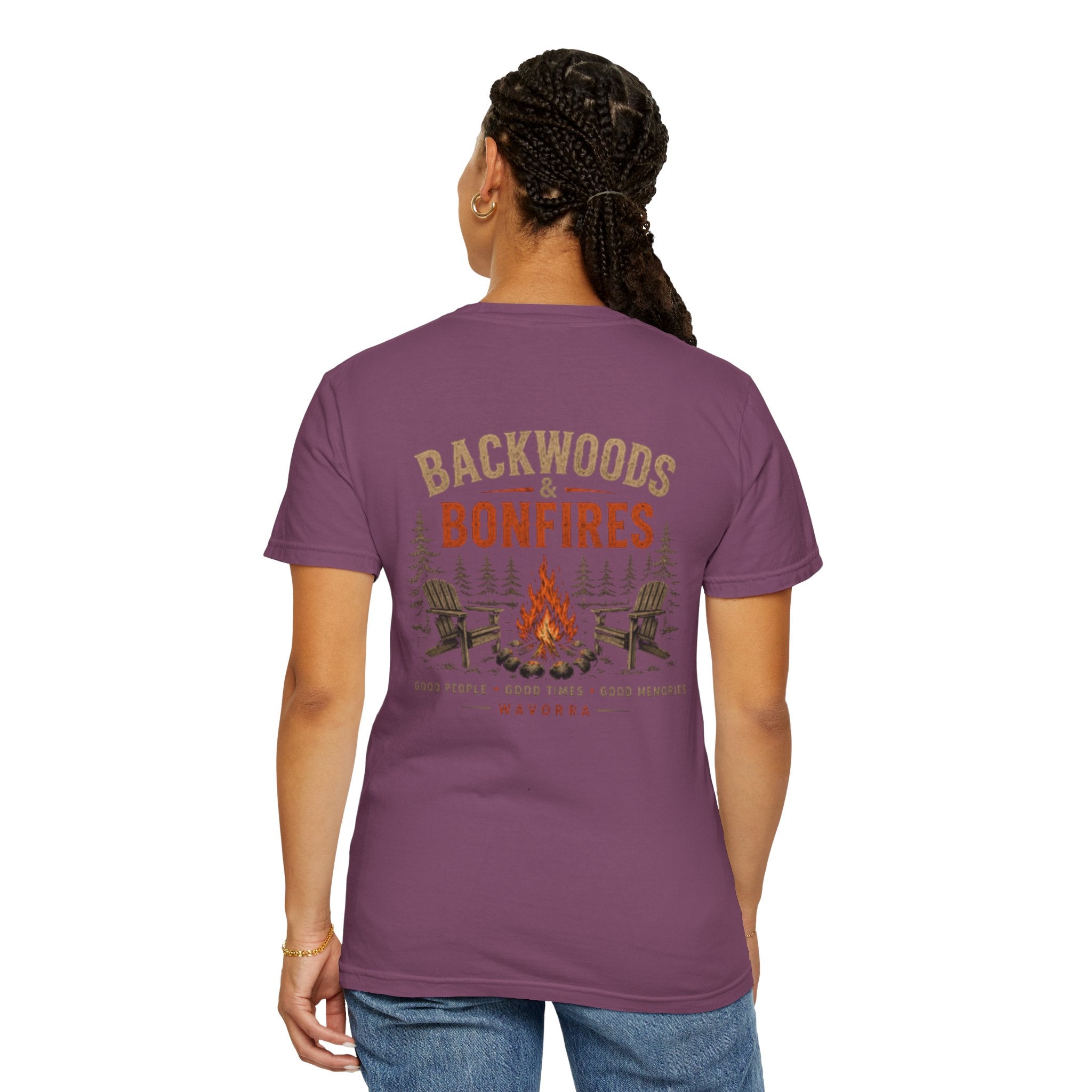 Backwoods & Bonfires T-Shirt — Outdoor Campfire Graphic Tee