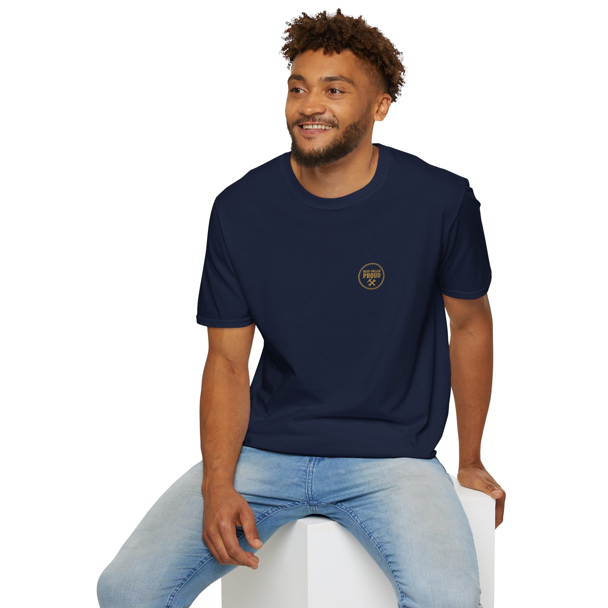 Blue Collar T-Shirt — "Built Not Born" American Flag Work Tee