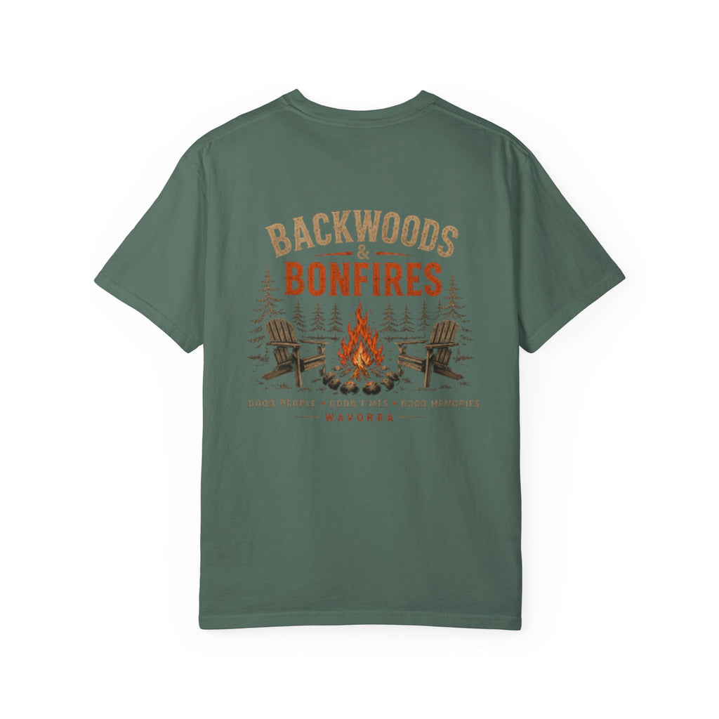 Backwoods & Bonfires T-Shirt — Outdoor Campfire Graphic Tee