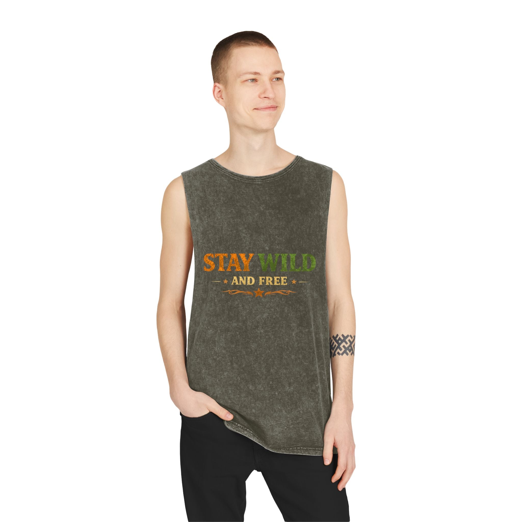 Stay Wild and Free Stonewash Tank — Retro Outdoor Graphic Tank Top