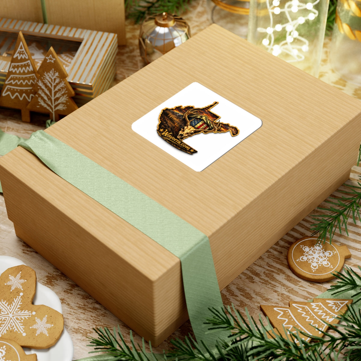 West Virginia Skull & Antlers Kiss-Cut Sticker — Rustic Flag Mountain Outdoors Decal