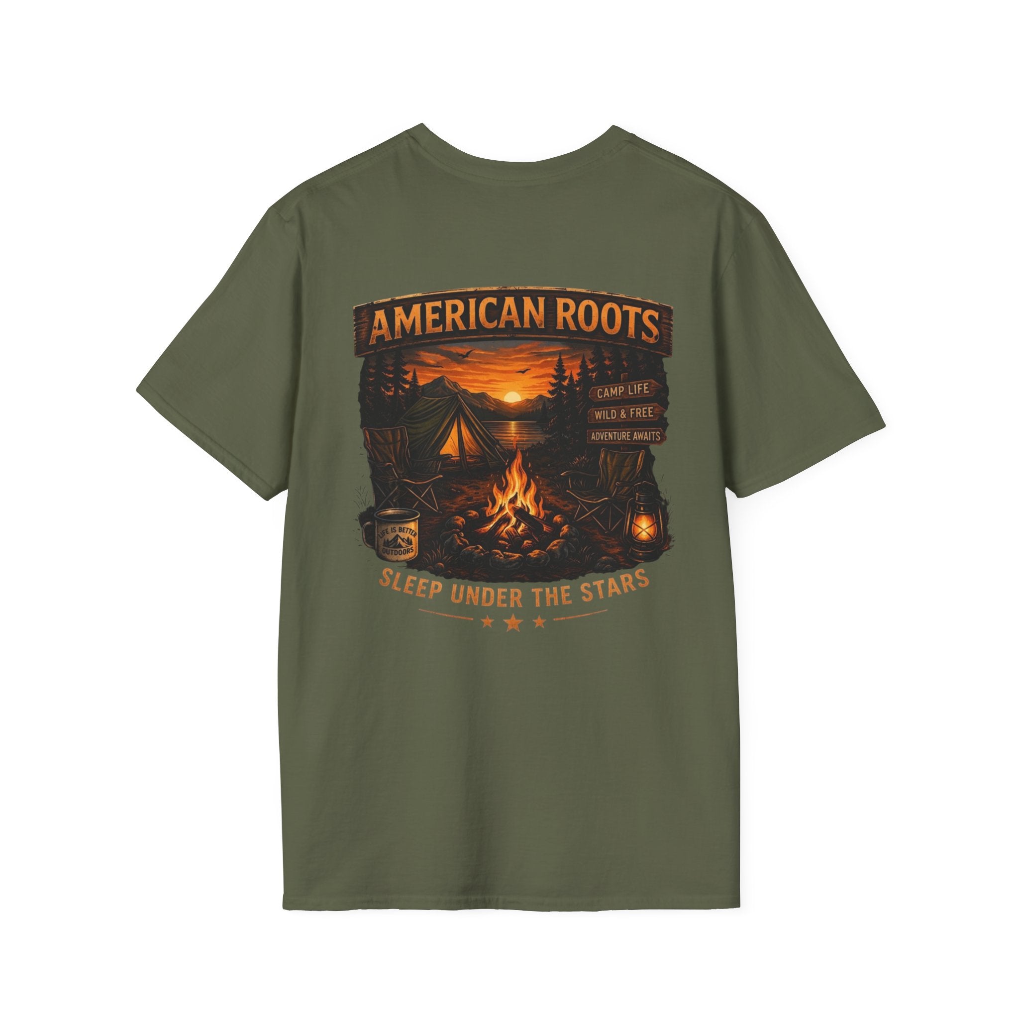 American Roots Camping T-Shirt — Sleep Under the Stars Outdoor Graphic Tee