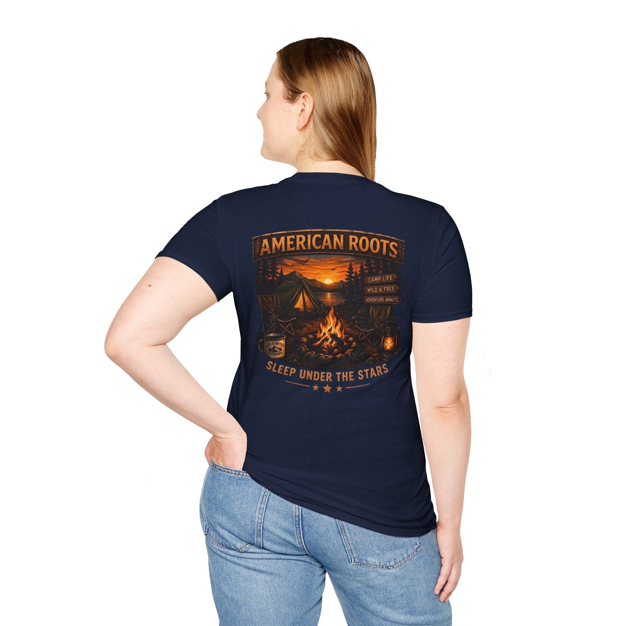 American Roots Camping T-Shirt — Sleep Under the Stars Outdoor Graphic Tee
