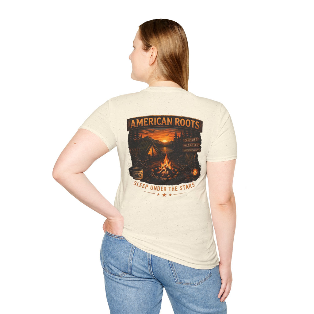 American Roots Camping T-Shirt — Sleep Under the Stars Outdoor Graphic Tee