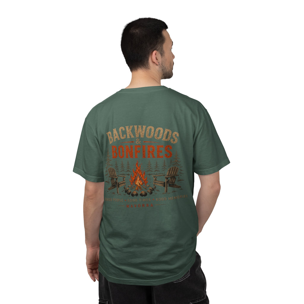 Backwoods & Bonfires T-Shirt — Outdoor Campfire Graphic Tee