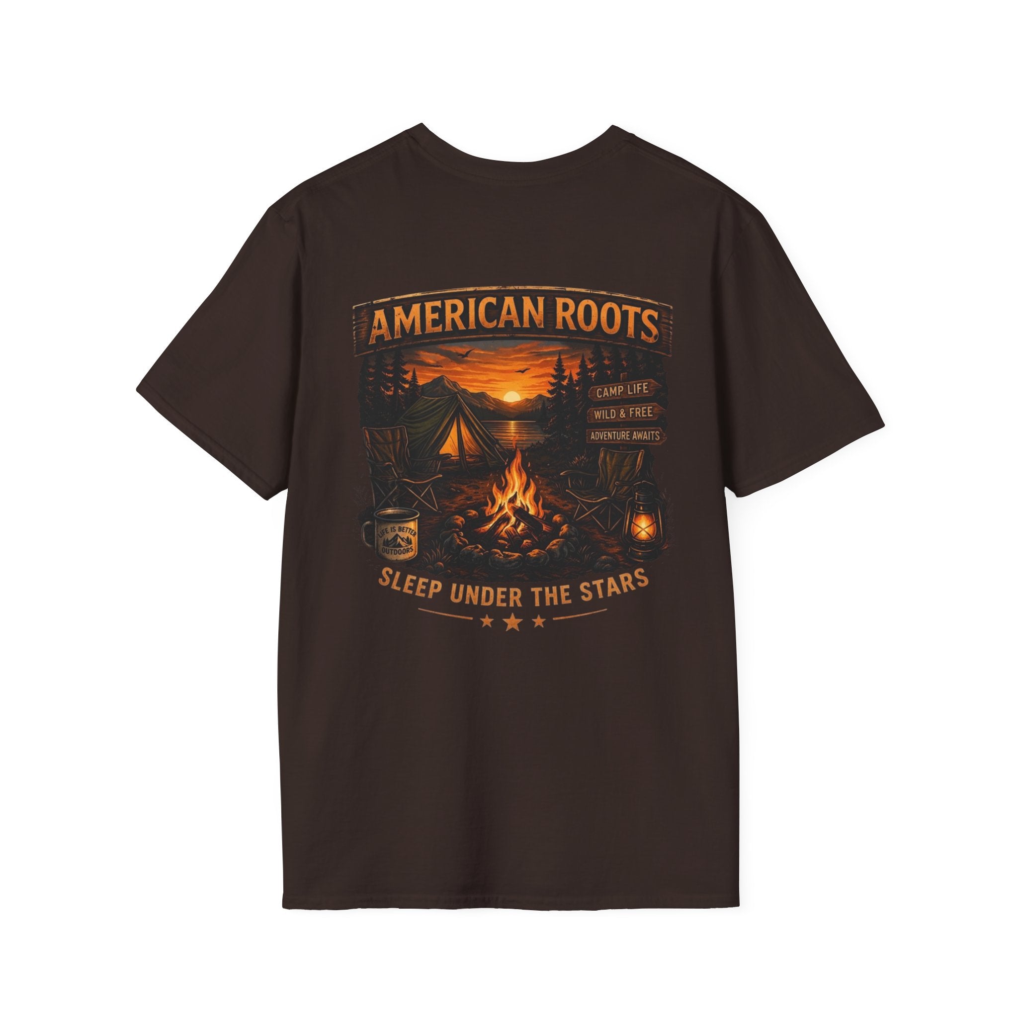 American Roots Camping T-Shirt — Sleep Under the Stars Outdoor Graphic Tee