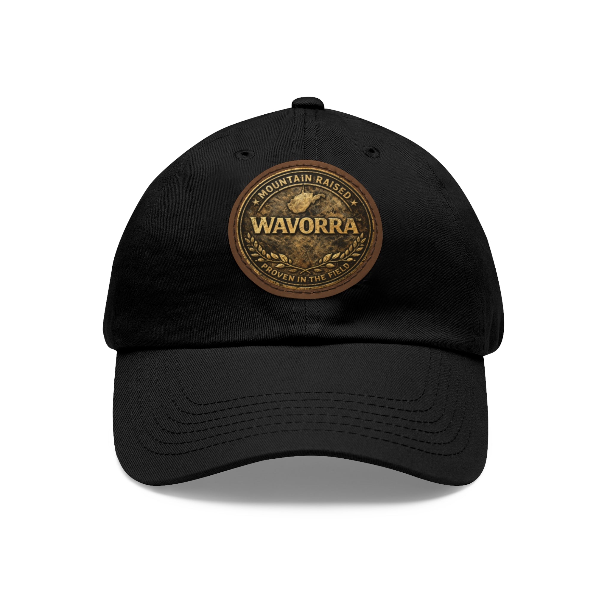 Wavorra Leather Patch Dad Hat — Vintage Mountain Logo Cap
