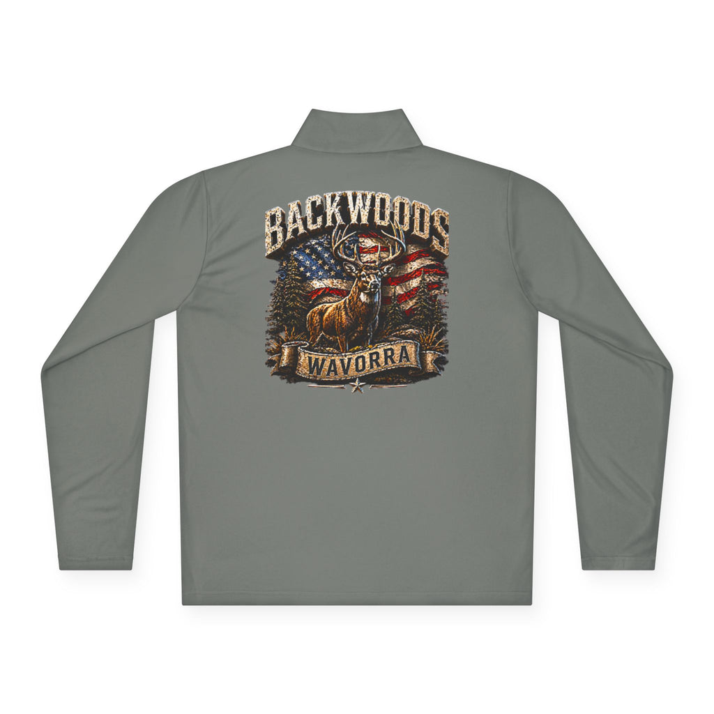 Backwoods Wavorra Quarter-Zip Pullover — American Flag Deer Hunting Graphic