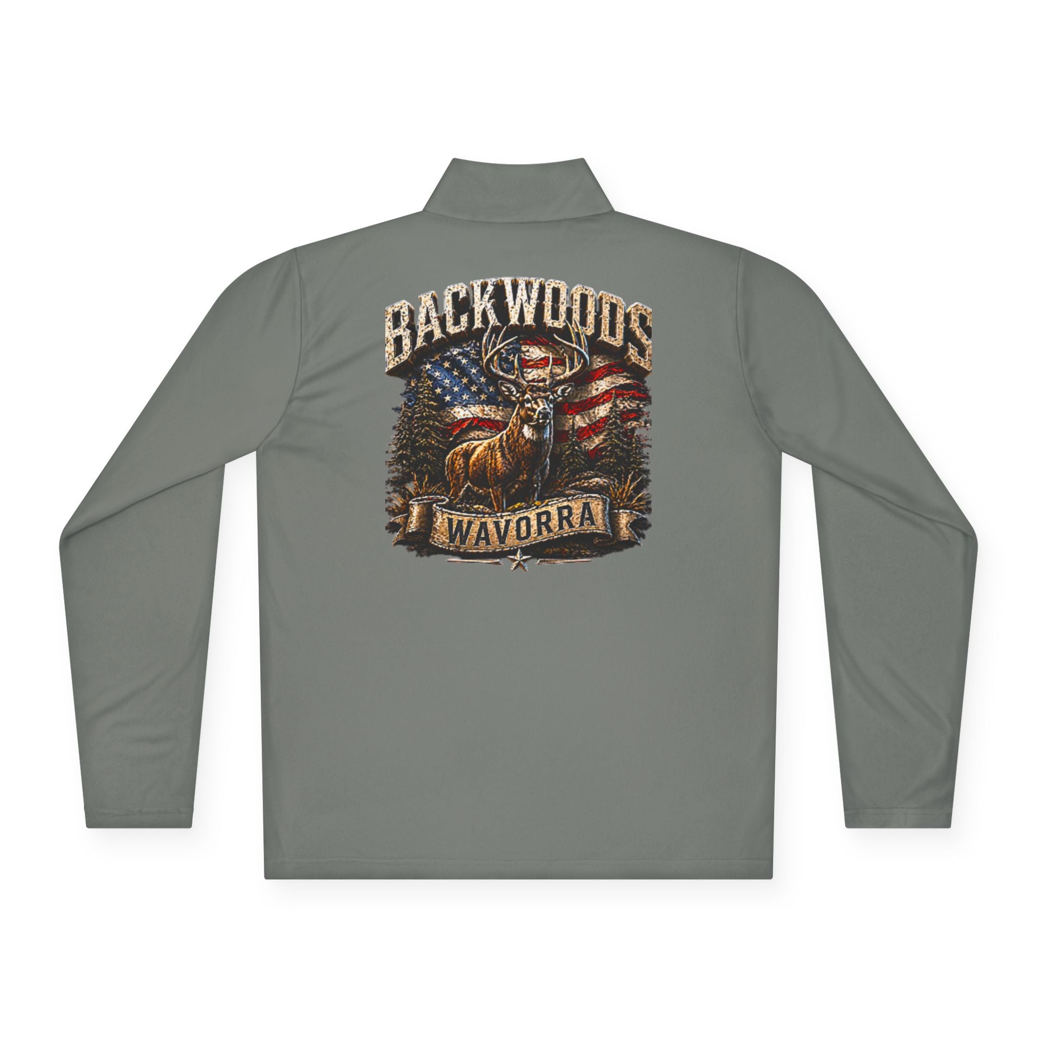 Backwoods Wavorra Quarter-Zip Pullover — American Flag Deer Hunting Graphic