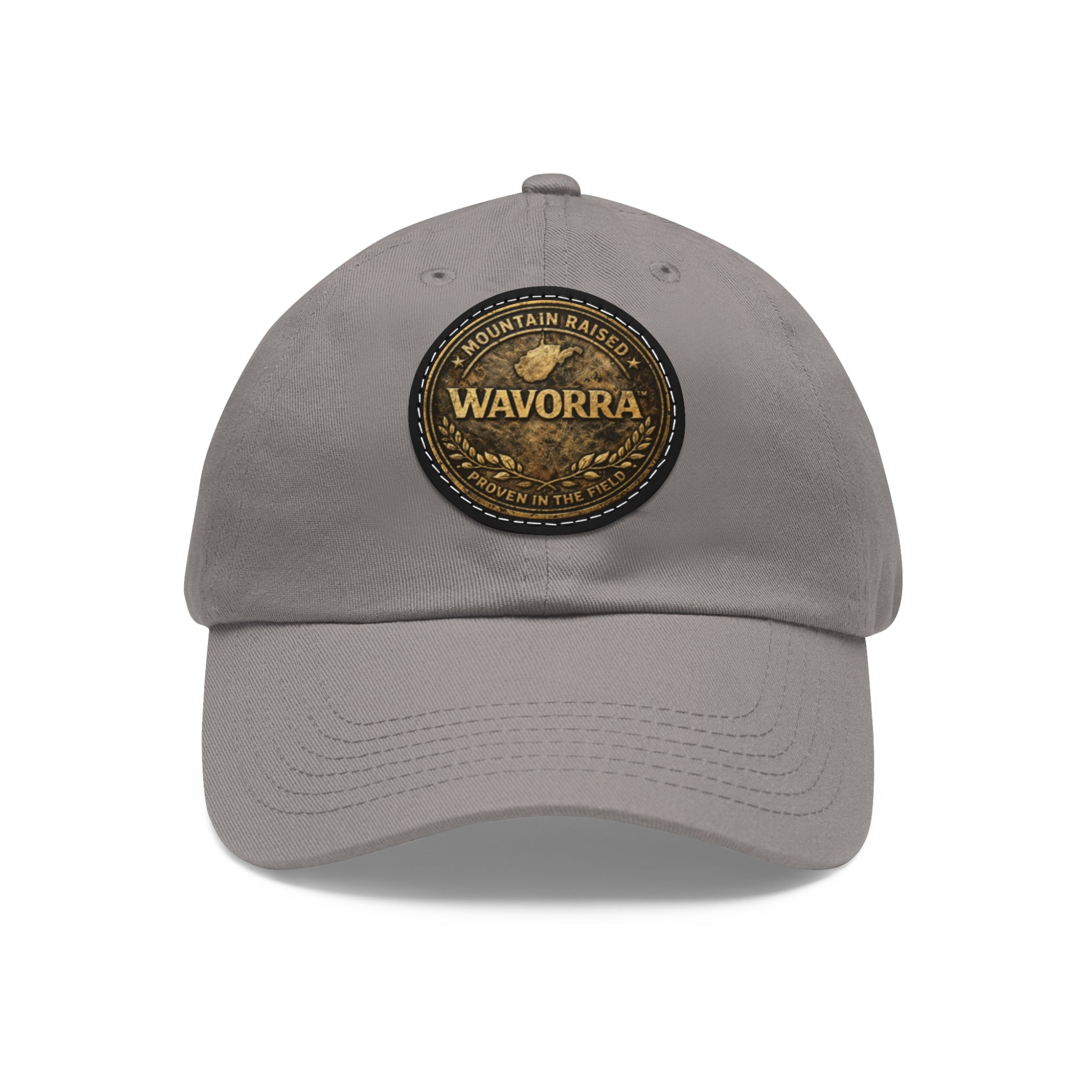 Wavorra Leather Patch Dad Hat — Vintage Mountain Logo Cap