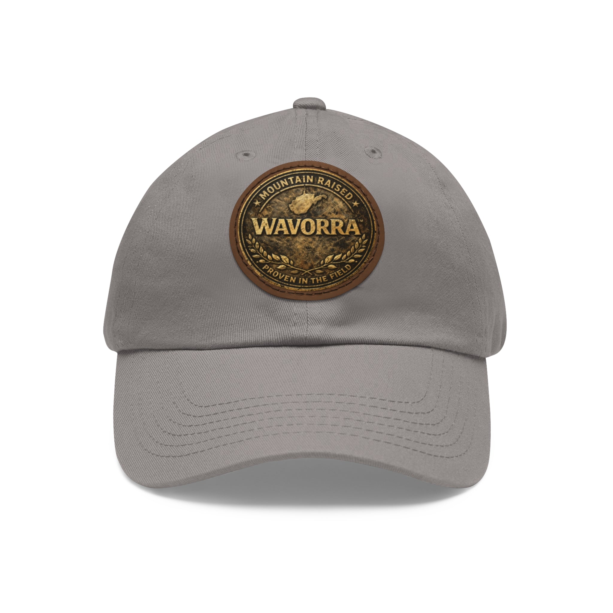 Wavorra Leather Patch Dad Hat — Vintage Mountain Logo Cap