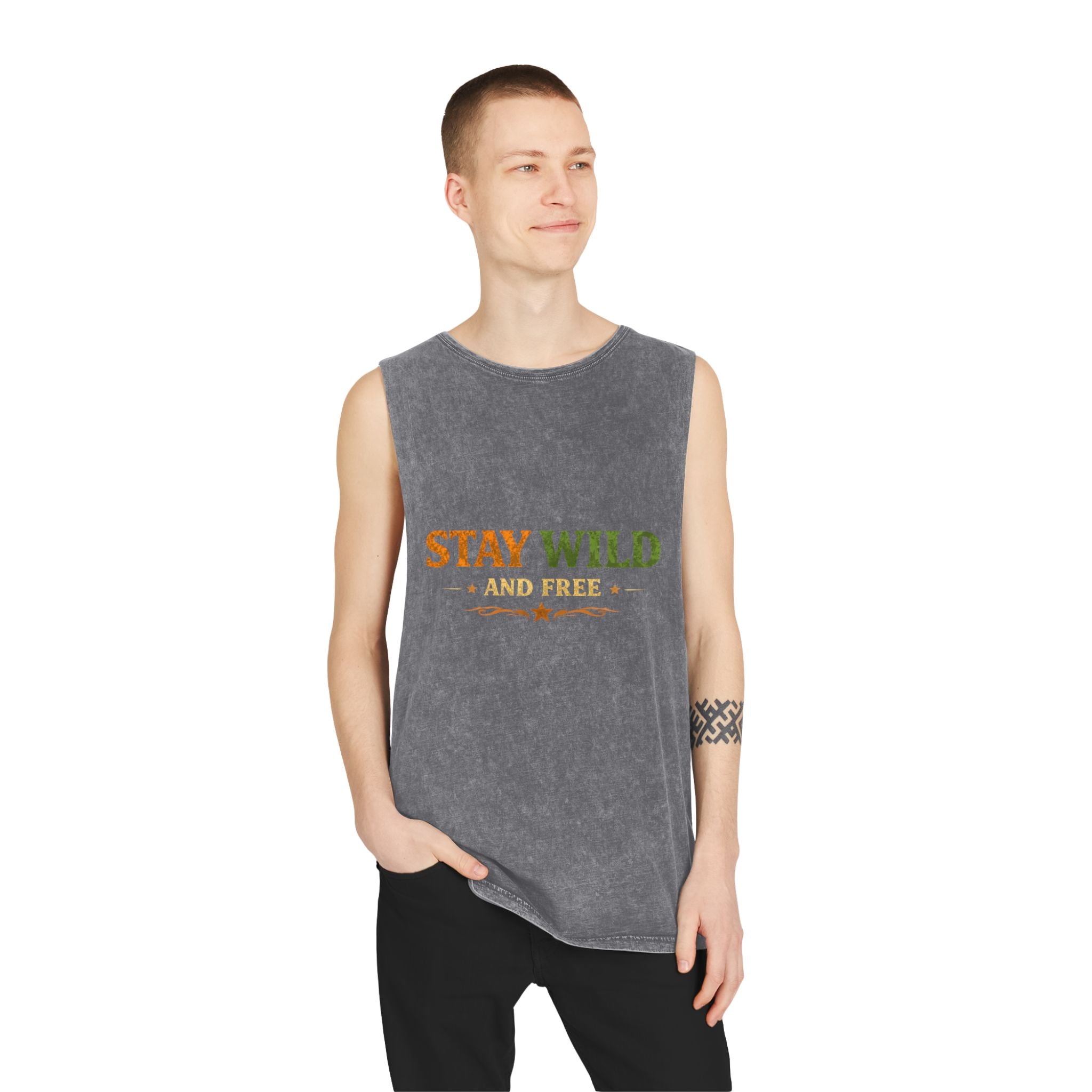 Stay Wild and Free Stonewash Tank — Retro Outdoor Graphic Tank Top