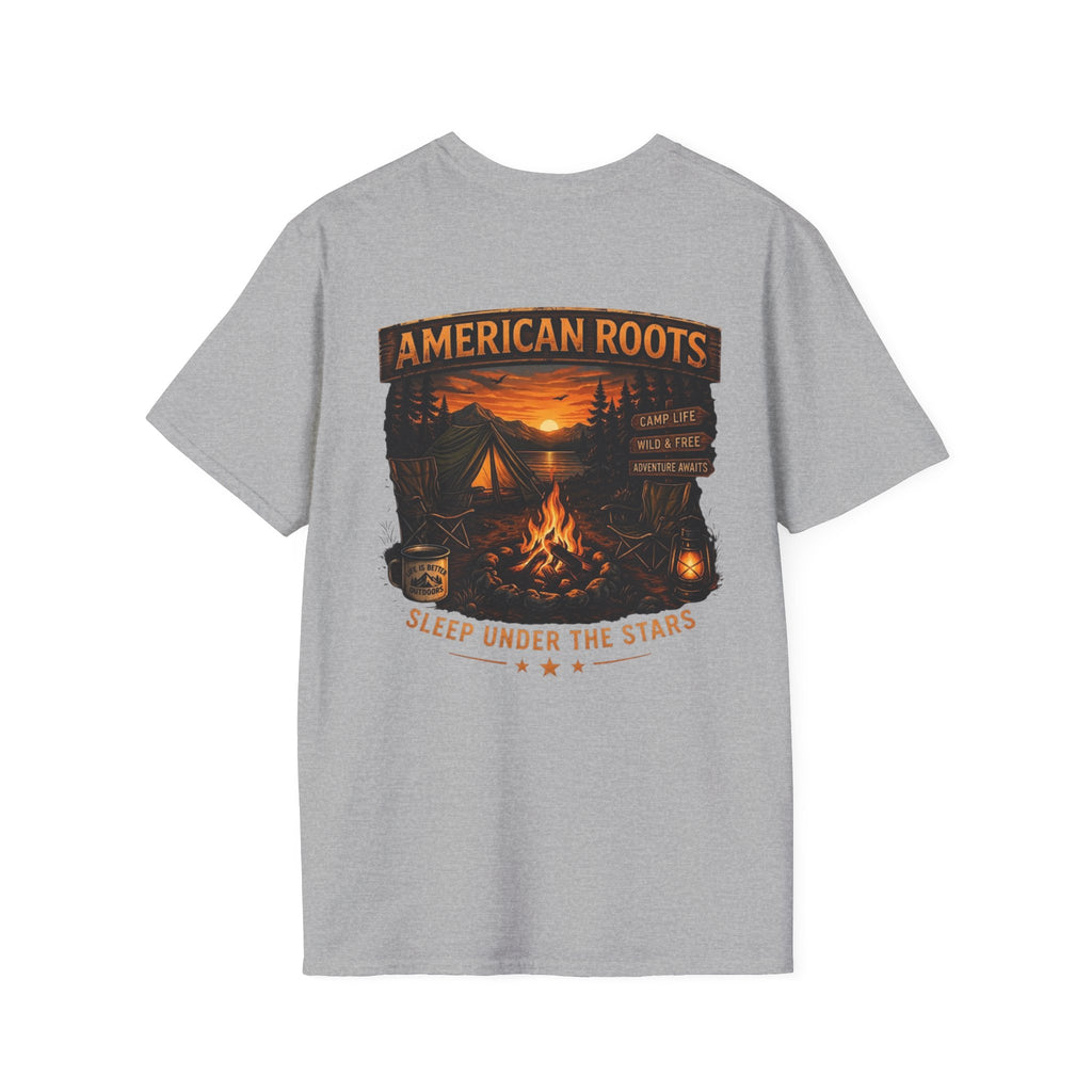 American Roots Camping T-Shirt — Sleep Under the Stars Outdoor Graphic Tee