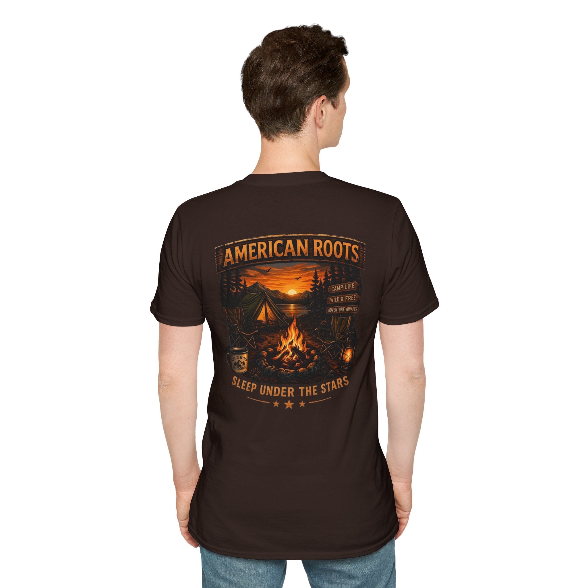 American Roots Camping T-Shirt — Sleep Under the Stars Outdoor Graphic Tee