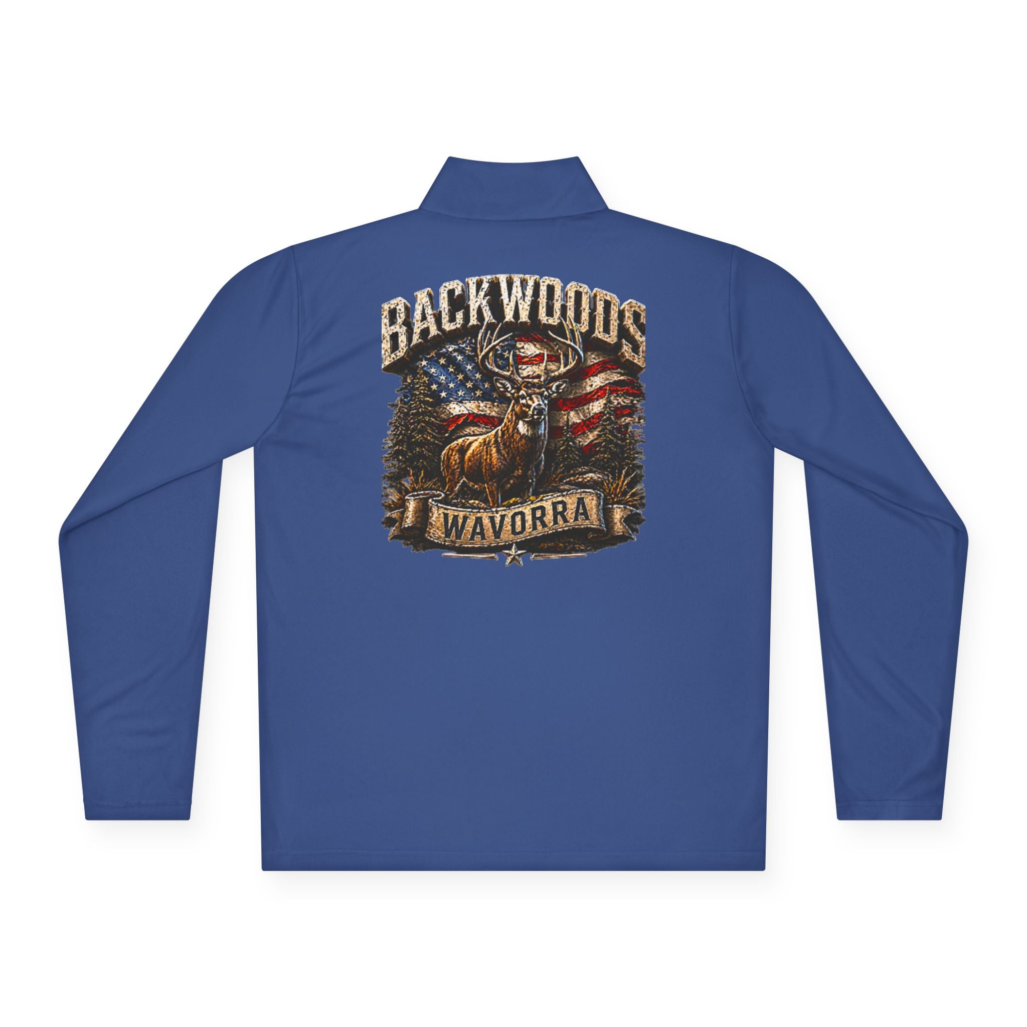 Backwoods Wavorra Quarter-Zip Pullover — American Flag Deer Hunting Graphic