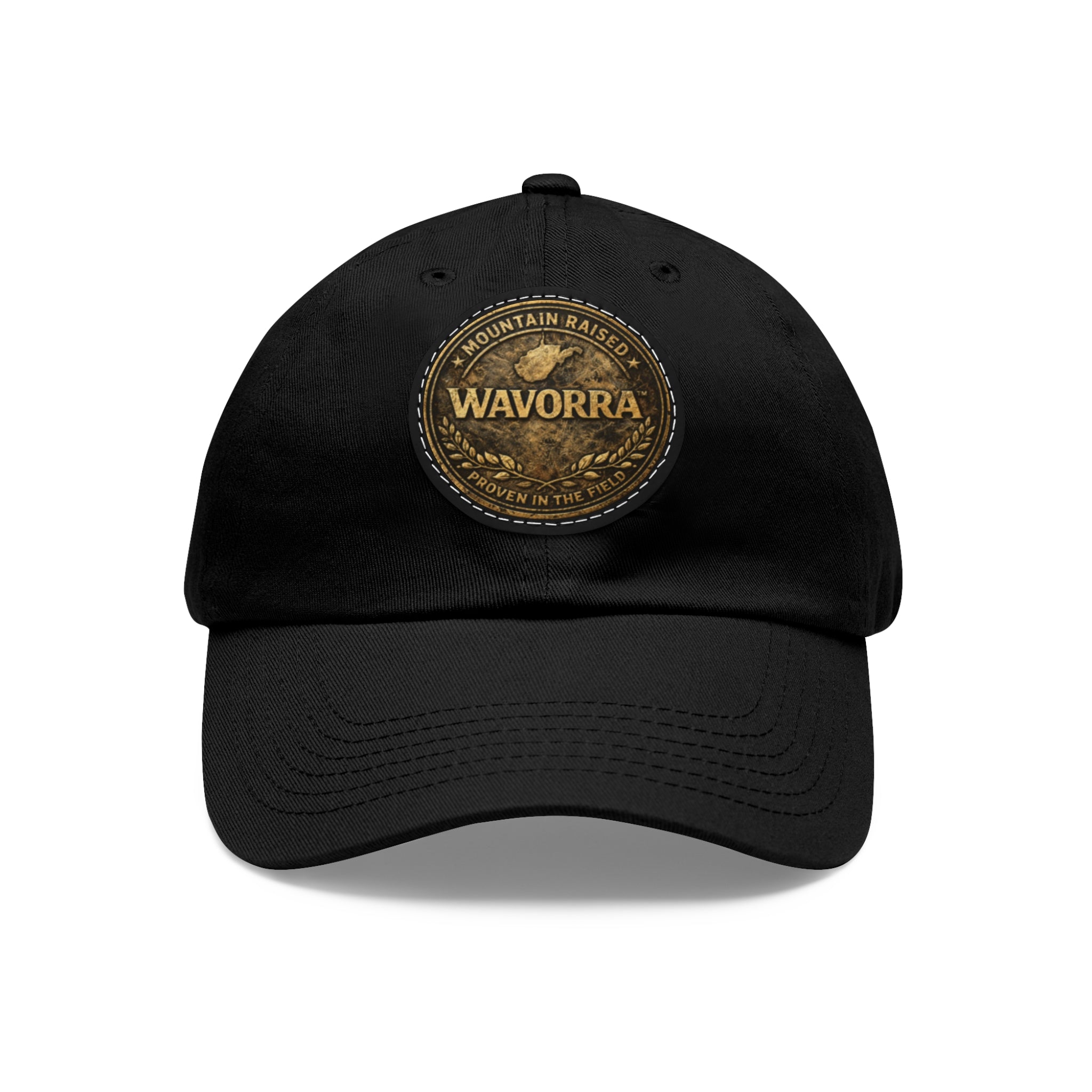 Wavorra Leather Patch Dad Hat — Vintage Mountain Logo Cap