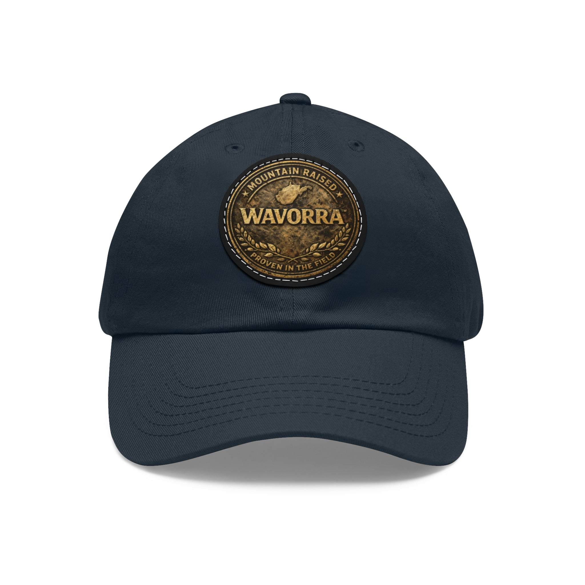 Wavorra Leather Patch Dad Hat — Vintage Mountain Logo Cap