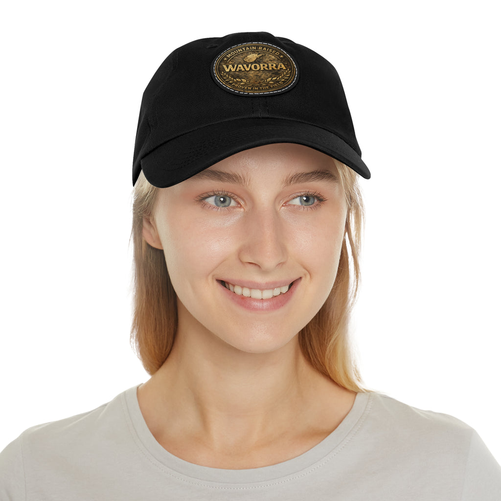Wavorra Leather Patch Dad Hat — Vintage Mountain Logo Cap