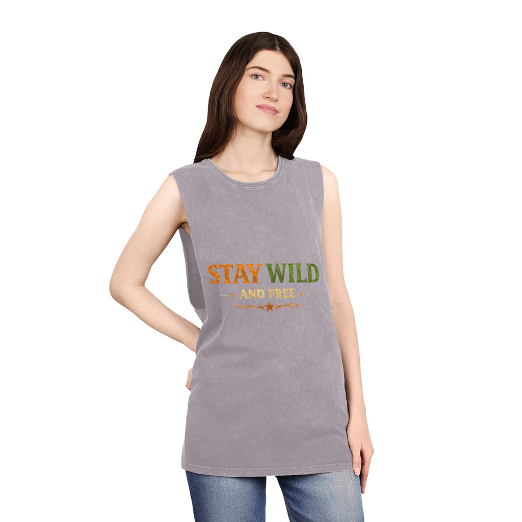 Stay Wild and Free Stonewash Tank — Retro Outdoor Graphic Tank Top