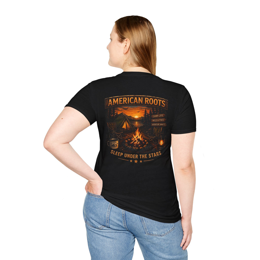 American Roots Camping T-Shirt — Sleep Under the Stars Outdoor Graphic Tee