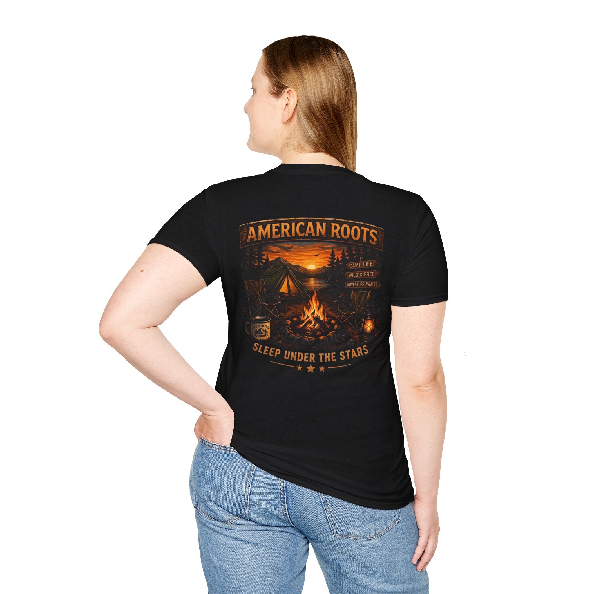 American Roots Camping T-Shirt — Sleep Under the Stars Outdoor Graphic Tee