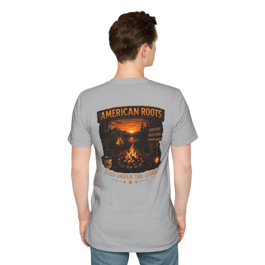 American Roots Camping T-Shirt — Sleep Under the Stars Outdoor Graphic Tee