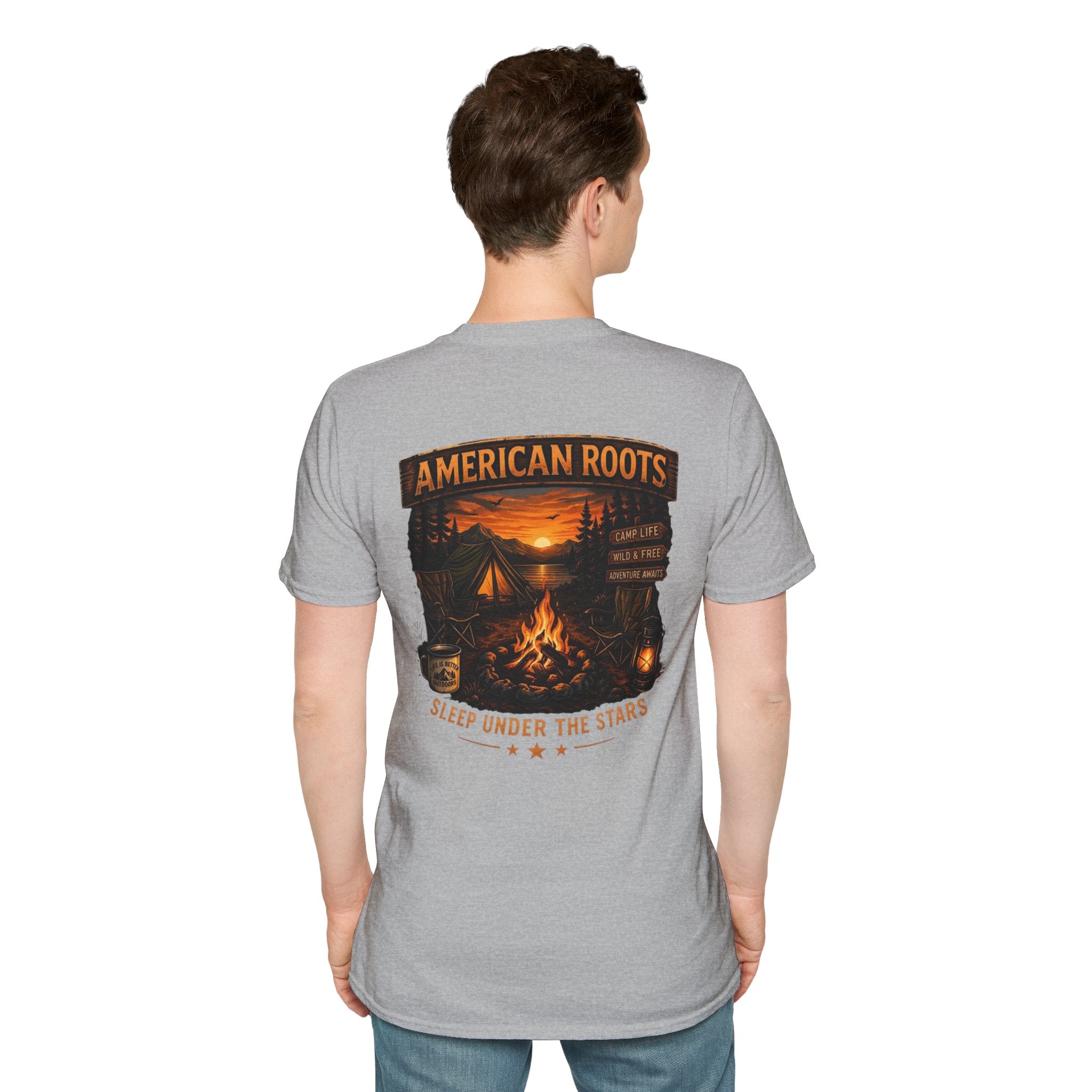 American Roots Camping T-Shirt — Sleep Under the Stars Outdoor Graphic Tee