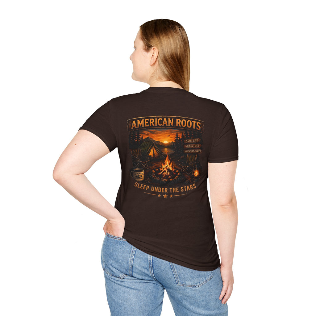 American Roots Camping T-Shirt — Sleep Under the Stars Outdoor Graphic Tee