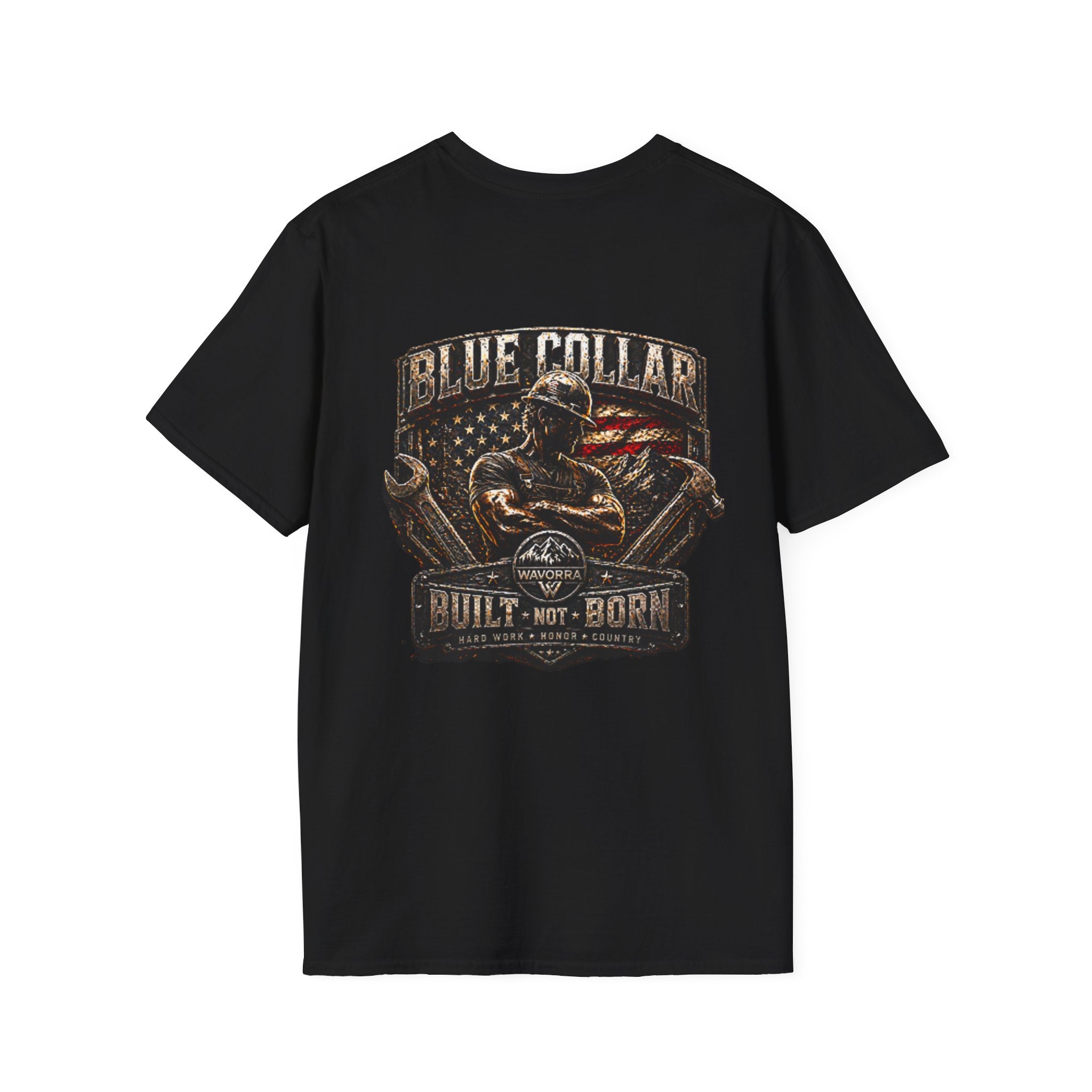 Blue Collar T-Shirt — "Built Not Born" American Flag Work Tee